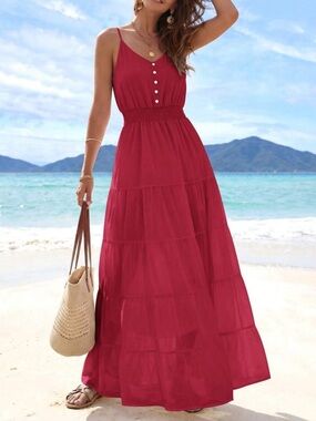 Sleeveless Tiered Maxi Dress in Red